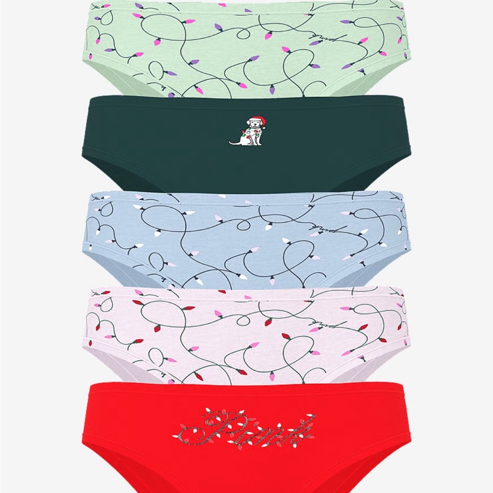 PINK 5-PACK COTTON CHEEKY PANTIES holiday lights Victoria’s Secret
